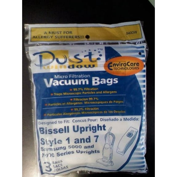 EnviroCare Replacement Microfiltration Dust Window Vacuum Bags for Bissell Style 1 and 7 Uprights 3 Pack