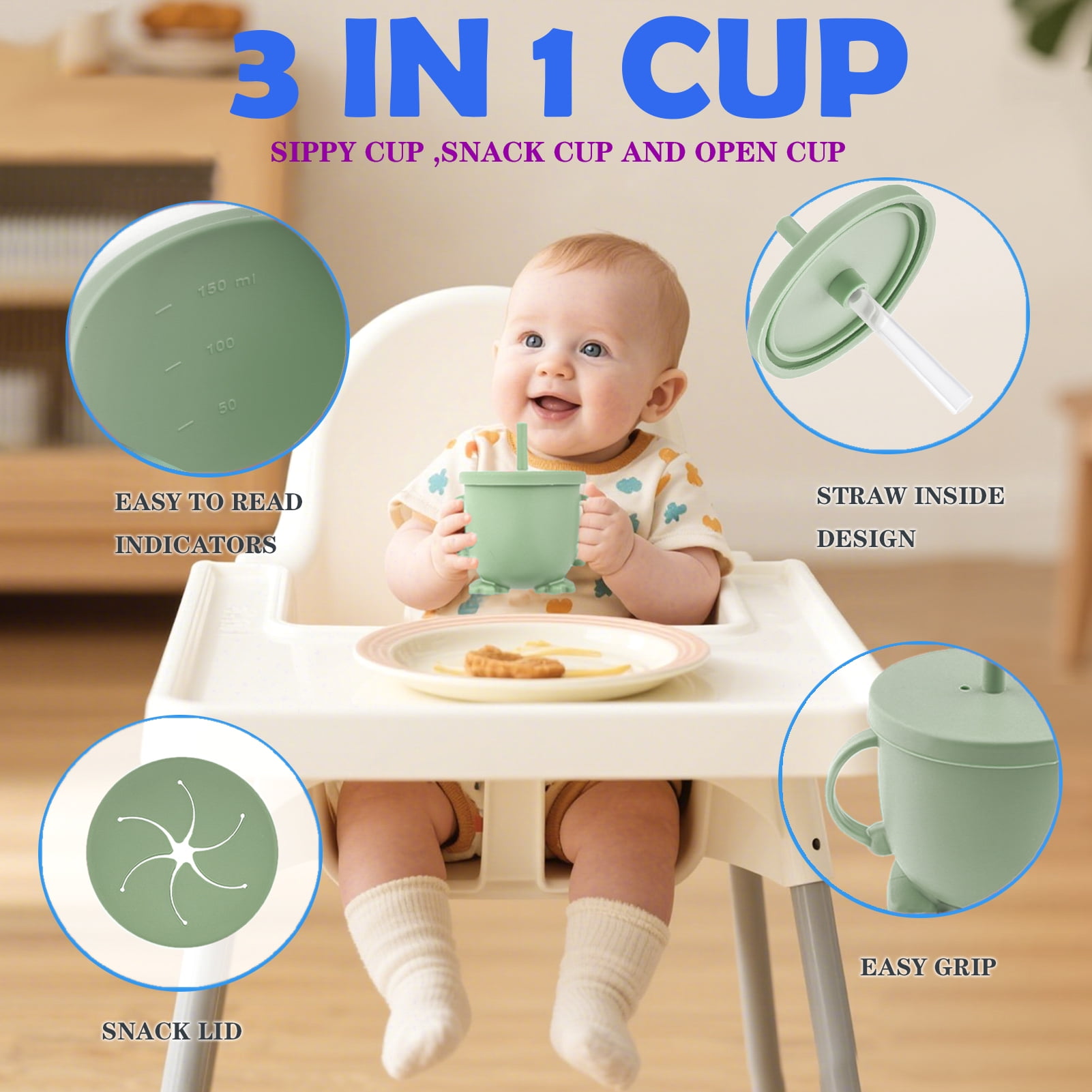 Lumikrypt Silicone Baby Feeding Set, 9 Pcs Baby Led Weaning Utensils, Baby Suction Bowl, Plates, Bib, Spoons Set, Sippy Cup with Straw, Baby Self Feeding Supplies Set