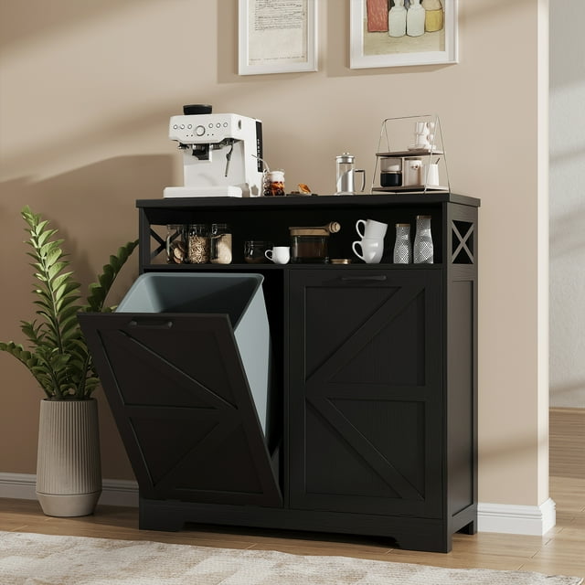 Vabches Double Tilt Out Trash Can Cabinet for 20 Gallon Garbage Can, Black