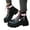 A, variant on Womens Black Leather Ankle Combat Boots Lace Up Fashion Platform Githic Booties Buckle Motocycle Boots