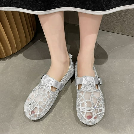 

Follure Fashion Summer Women Casual Shoes Mesh Hollow Breathable Lightweight Flat Bottom
