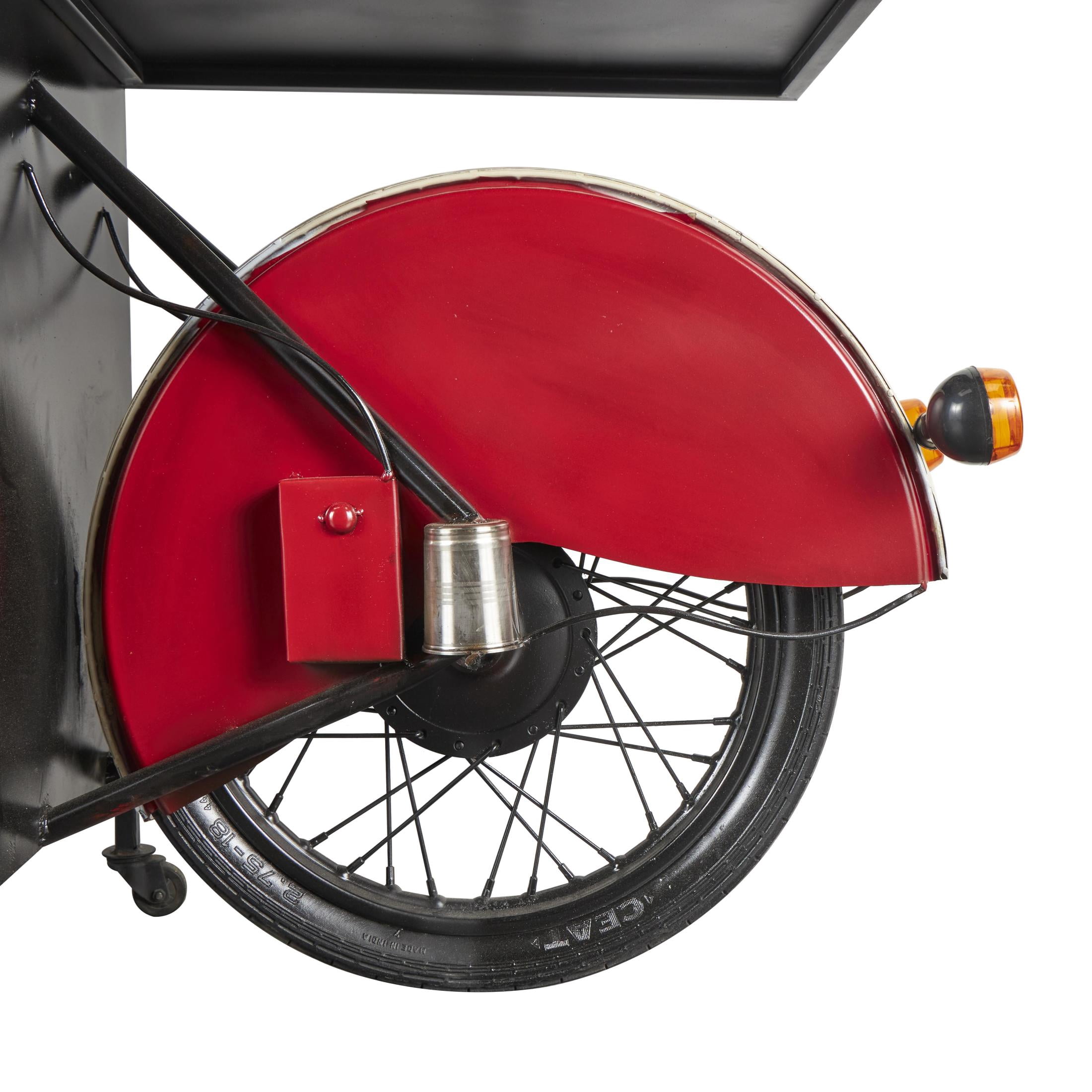 DecMode 72" x 41" Red Metal Motorcycle Vintage Style 10 Bottle Motorcycle Bar with Wood Bar Top and Red Accents, 1-Piece