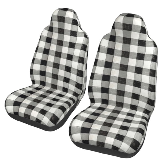 KAKALAD Retro Black White Buffalo Plaid Check Car Accessories Seat Covers Set Vehicle Seat Covers Universal Front Seats Protector 2 Pcs