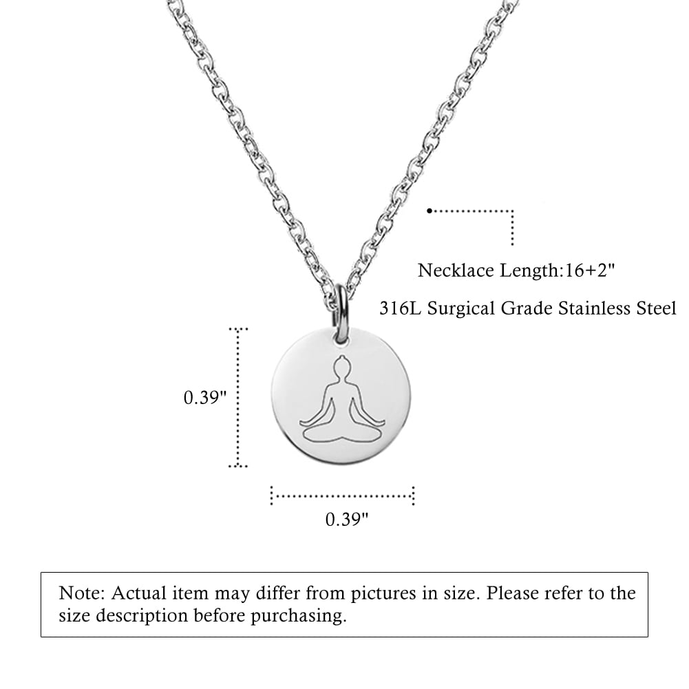 Anavia Round Mantra Necklace Yoga Theme Stainless Steel Silver Disc 10mm Pendant Jewelry with Gift Box