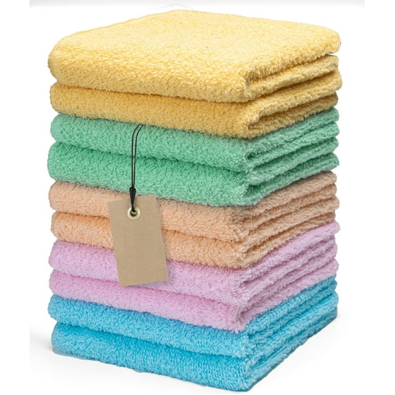 Soft Terry Washcloths 12x12 Inches 10-Pack Multicolor, Premium Absorbent Cotton Cloths for Face Body Dishes and Home Cleaning Tasks