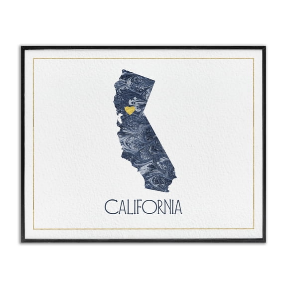 Stupell Industries Eclectic California Minimal Blue Marbled Paper Silhouette Black Framed Giclee Art, 14 x 11, by Lil' Rue