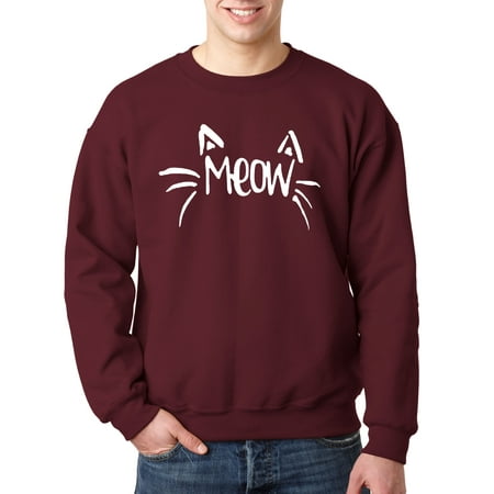 New Cube - New Way 844 - Crewneck Meow Cat Whiskers Ears Cute Funny Sweatshirt Small Maroon