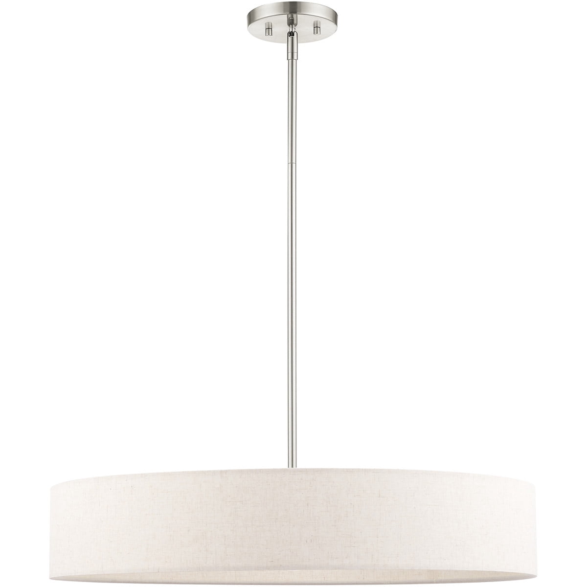 5 Light Brushed Nickel Chandelier with Hand Crafted Oatmeal Fabric Hardback Shade