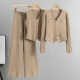 thumbnail image 2 of 3 Pcs/Set Women Suit Vest Coat Pants Set Knitted V Neck Single-breasted Waistcoat Elastic Waist Wide Leg Long Trousers Set Formal Commuting Outfit, 2 of 8