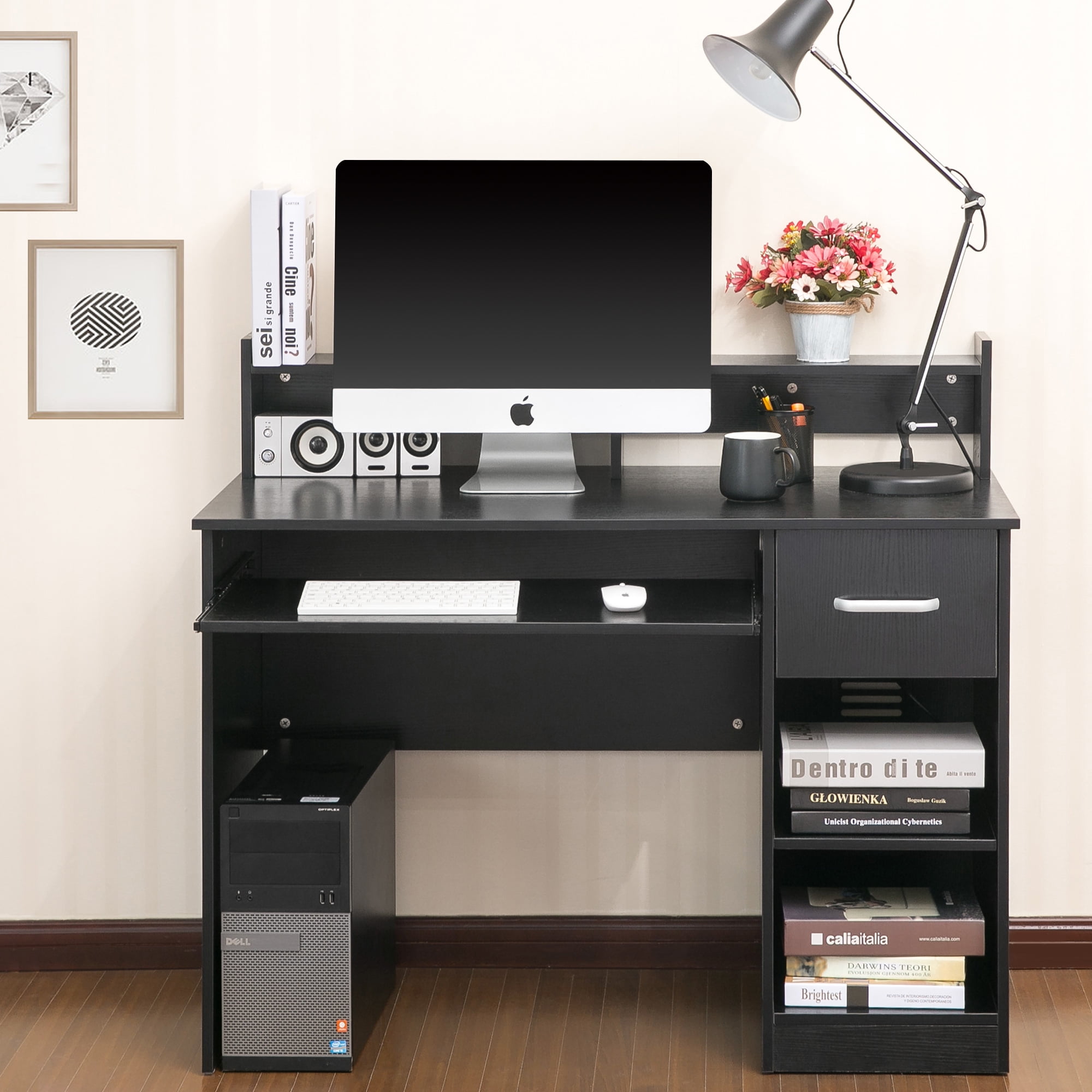 Ktaxon wood computer desk office black laptop pc work cheap table home drawer & keyboard tray