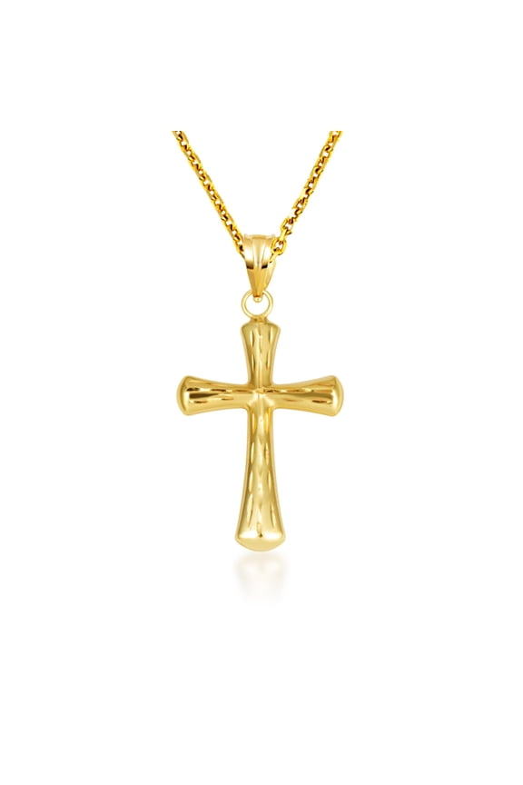 14K Yellow Gold Textured Sacred Cross Pendant Necklace (Pendant with 18" chain)