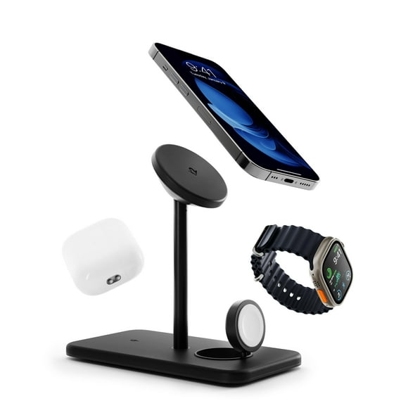 Twelve South HiRise 3 Deluxe, Compact Luxury Wireless Magsafe Charging Stand for iPhone, AirPods and Apple Watch - Includes US Po