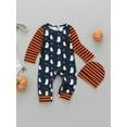 thumbnail image 2 of Qiylii Baby Boys Girls Halloween Romper Outfits Striped Long Sleeve Ghost Print Jumpsuit + Hat,0-24M, 2 of 8