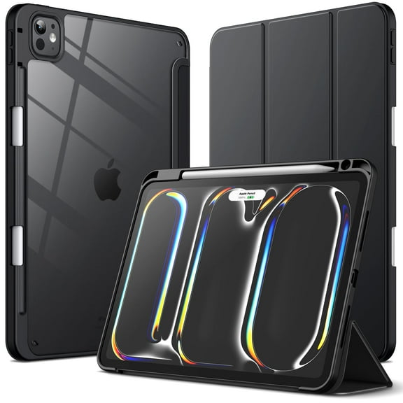JETech Case for iPad Pro 11-Inch M4 2024 (5th Generation) with Pencil Holder, Clear Transparent Back Shell Slim Stand Shockproof Tablet Cover, Auto Wake/Sleep (Black)