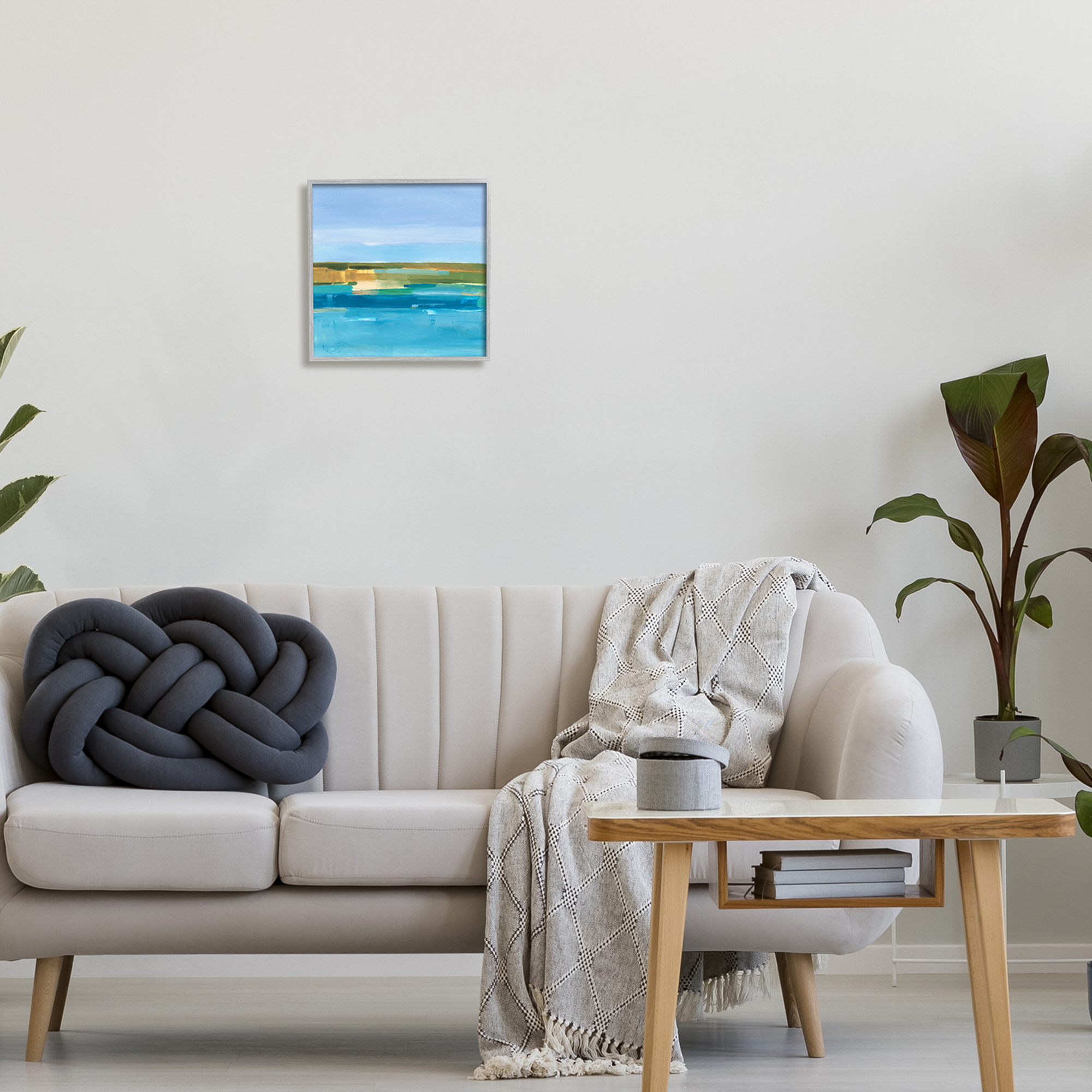 Stupell Industries Abstract Blue Water Abstract Painting Gray Framed Art Print Wall Art, 12 x 12
