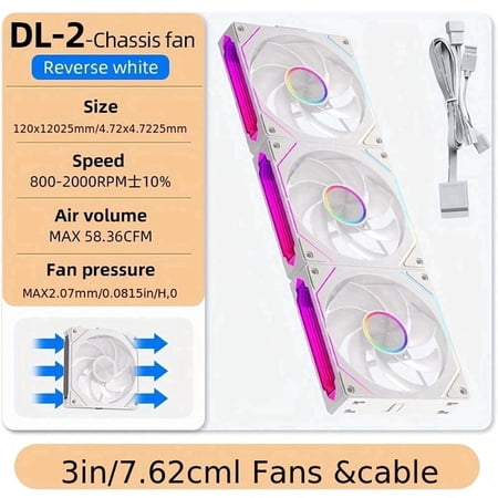 LDPCSJ DL-2 120mm ARGB PWM Reverse Blade PC Case Fans, 3-Pack White Cooling Fans for Gaming PC