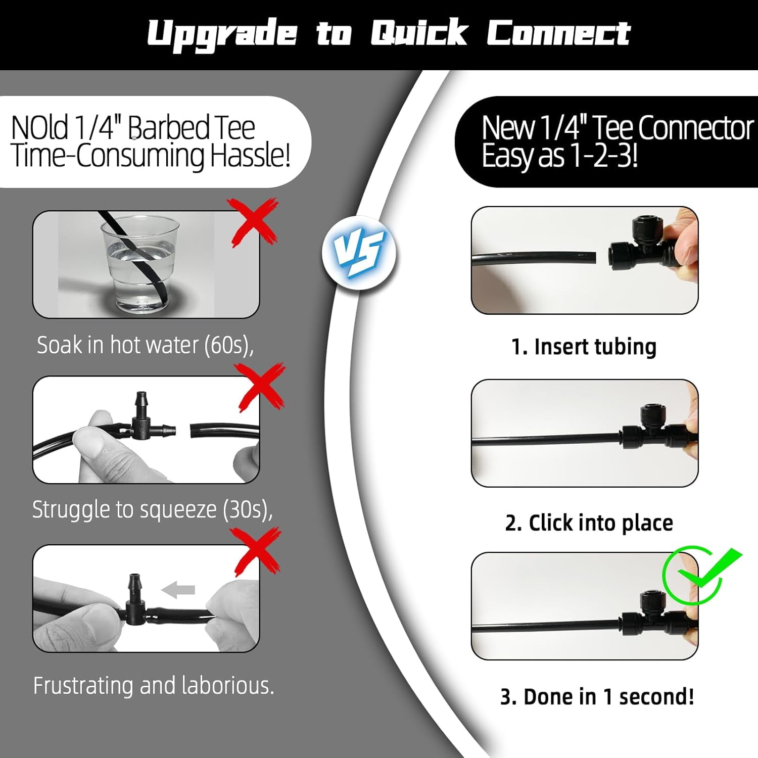 30 Pack Quick Connect 1/4" Drip Irrigation Tee Connectors, Universal Fitting for 1/4 Inch Tubing, Leak Free Fittings Sprinkler or System