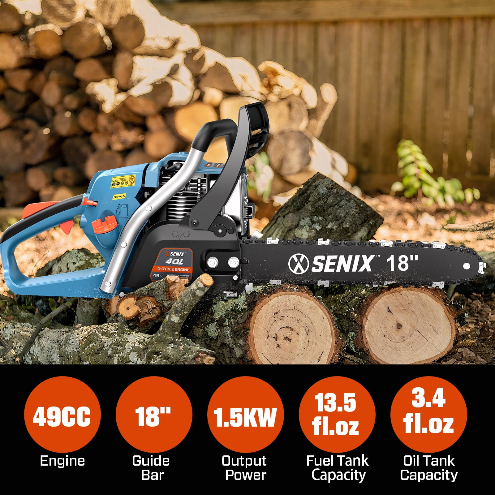 Senix, Gas Chainsaw, 46CC 4-Cycle, 16 Inch Bar and Chain - Walmart.com
