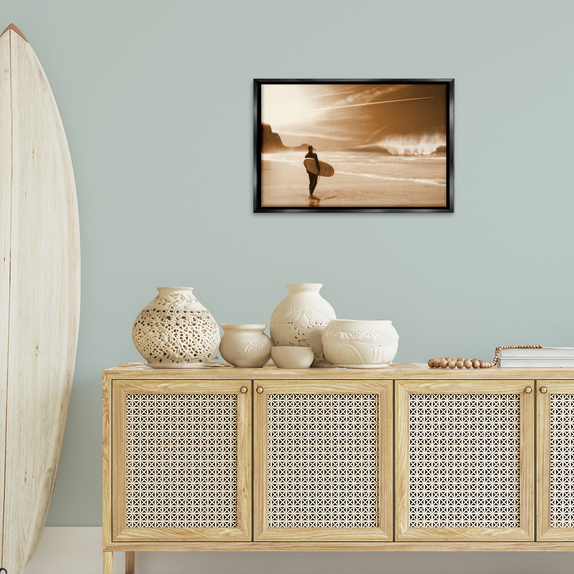 Stupell Industries Out Of The Sun Surfer Coastal Photography Black Floater Framed Canvas Art Print Wall Art, 25 x 17