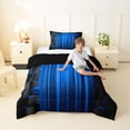 thumbnail image 3 of Manfei 3D Neon Stripes Twin Comforter Sets, Vertical Lines Bedding Set, Blue Black, Black Reversible 2-Piece, 1 Comforter and 1 Pillowcase, 3 of 6