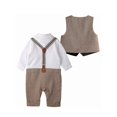 thumbnail image 2 of Baby Boy Suit Formal Outfits Infant Jumpsuit Waistcoat Coat Beret Hat Cotton Fabric Set 3pcs（18-24 Months), 2 of 9