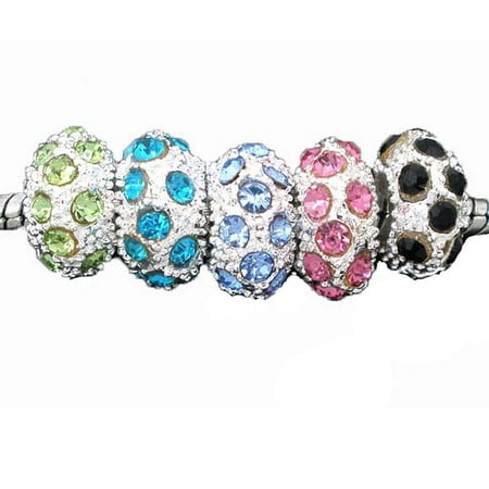Hole Rhinestone (20 Rhinestone Silver Plated Metal Rondelle Spacer, Loose Beads, 10x6mm Mix Crystal Stones 4.5mm Hole Fit European Style)