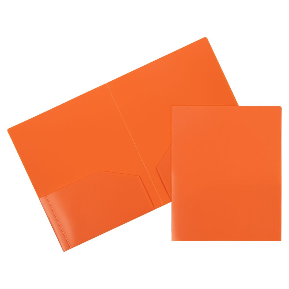 JAM Paper Heavy Duty Plastic Two Pocket Presentation Folders, Orange, 6