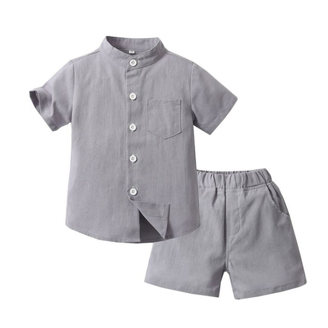Ensembles de Blouses et Chemises à Manches Courtes et Col Rond, Nouvelle Mode et Ensemble Décontracté d'Été pour Enfants avec Chemise à Manches Courtes et Col Montant et Shorts