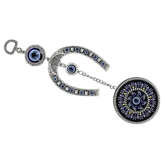 Swadeshi Desire Horseshoe with Mandala Evil Eye Hanging for Home Entrance, Car Mirror, House Door Decoration, Horseshoe with Elephant Nazar Battu for Home Protection