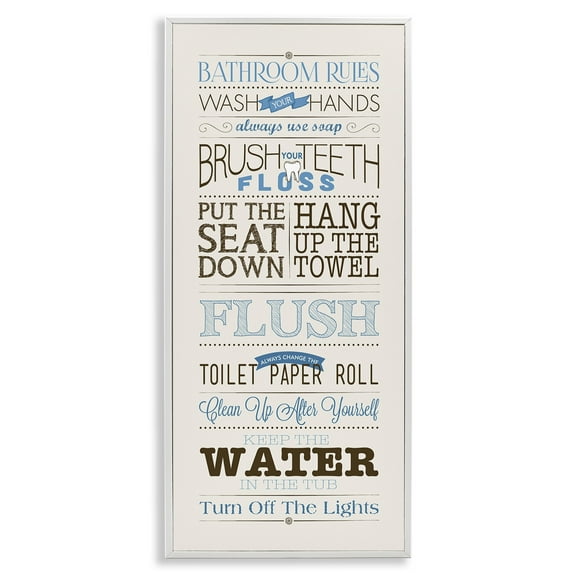 Stupell Industries Rules Blue and Black Print Bathroom, 13 x 30,Design by Stephanie Workman Marrott