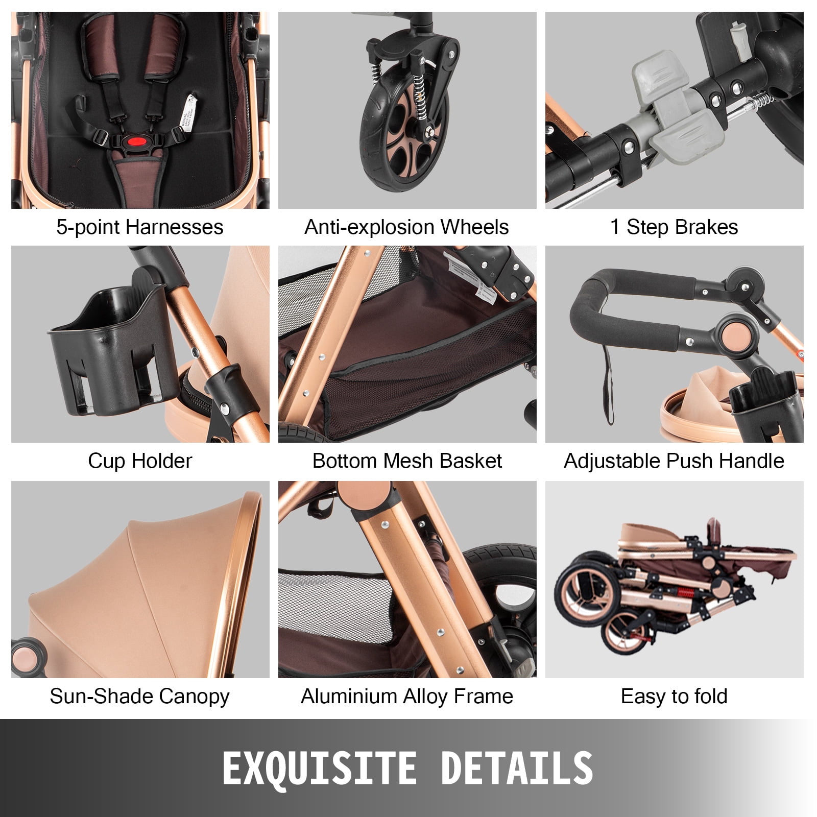 vevor luxury baby stroller 3 in 1 pushchair foldable buggy infant travel with car seat