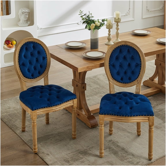 JERFIT French Style Upholstered Dining Chairs Set of 2, Velvet Accent Chairs with Nailhead Trim, Solid Wood Frame, High Back Kitchen Side Chairs