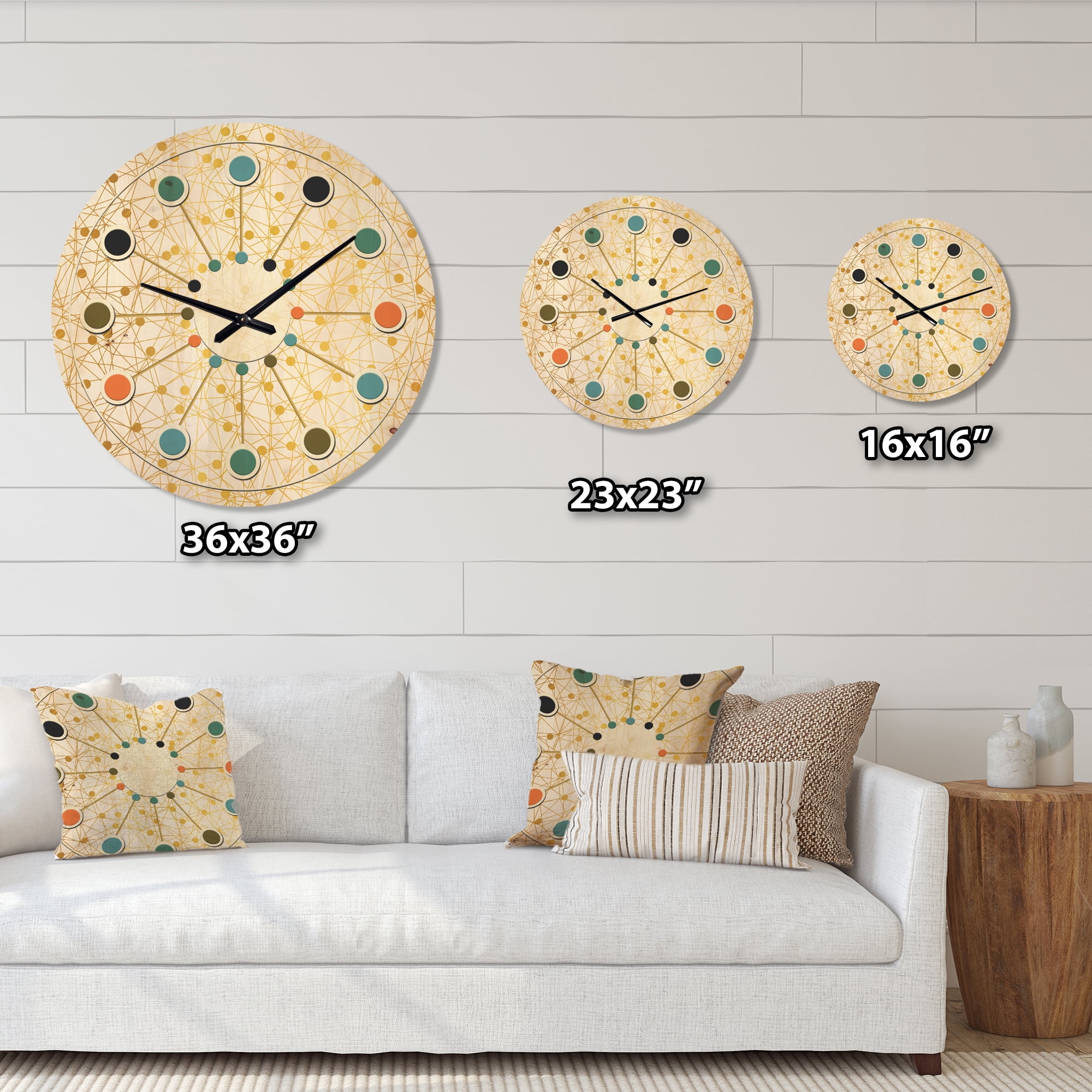 Designart 'Golden Lines Maze II' Mid-Century Modern Wood Wall Clock