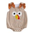 thumbnail image 5 of mgoYE Newborn Baby Boy Girl Thanksgiving Outfit Turkey Sleeveless Smocked Bubble Romper Plaid Bodysuit Fall Clothes, 5 of 9