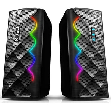 NJSJ Computer Speakers, USB-Powered PC Speaker with Bluetooth and 3.5mm Aux Connection, 6 RGB Lighting Effects, Wired Stereo Gaming Speakers with for Desktop, Laptop, Monitor, Tablets, Phone