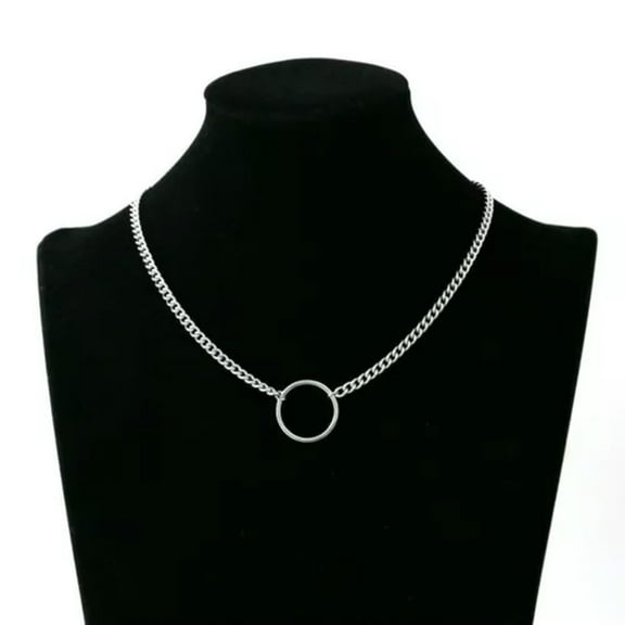 GKNET Stainless Steel Neck Chain Choker Aesthetic Circle Pendant Necklace For Women-Cuban Chain