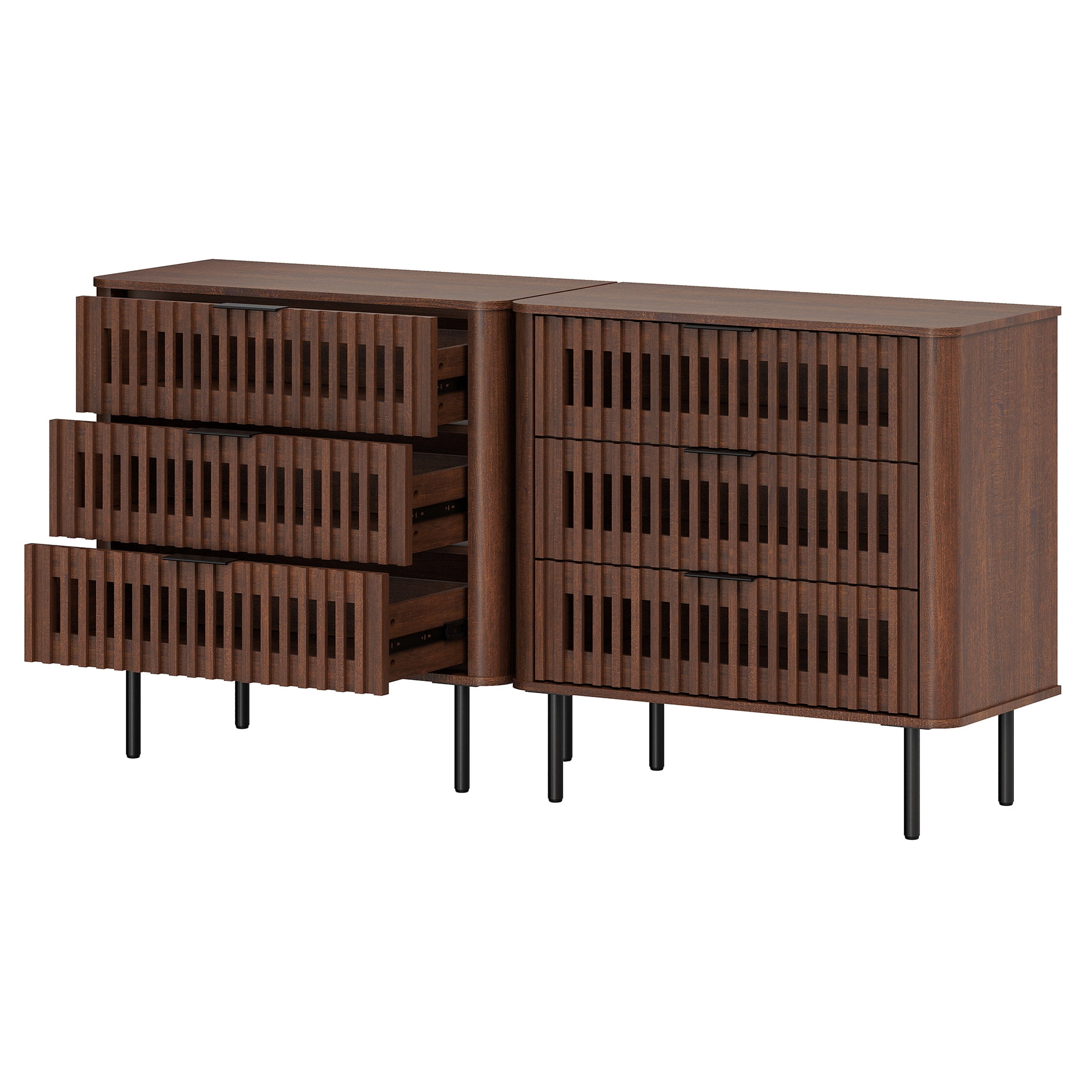63"W Sideboard Buffet Cabinet with Storage, Fluted Kitchen Buffet Storage Cabinet with 6 Drawer, Large Coffee Bar Cabinet, Modern Buffet Table for Dining Living Room, Walnut
