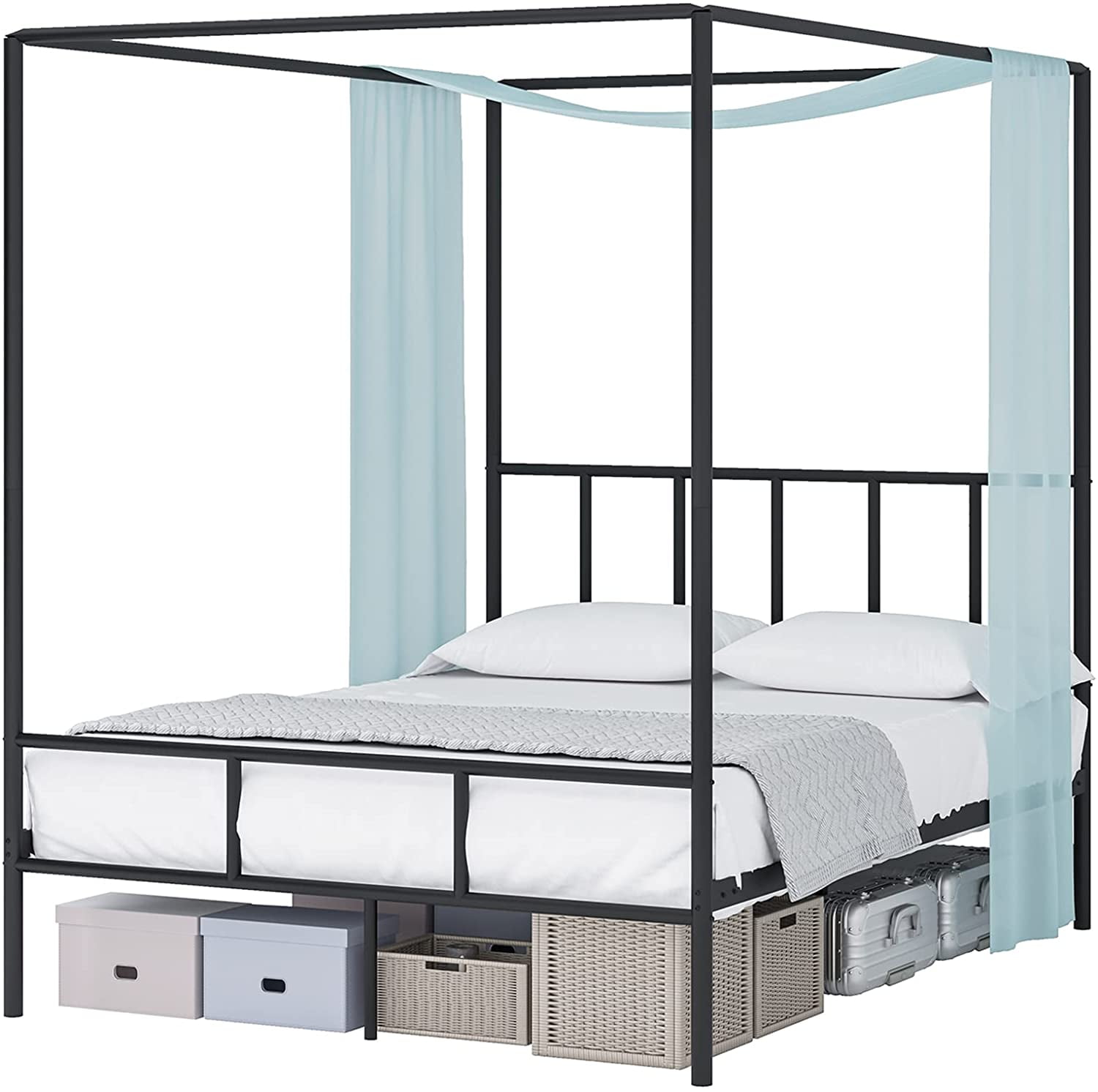 Queen Canopy Bed Frame 4 Corner Post Canopy Metal Bed Frame with
