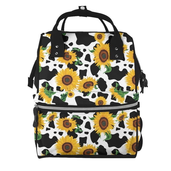 Xecao Cute Cow Print Sunflower D print Large Capacity Nappy Bag is a multi-functional waterproof travel backpack, perfect as a nursing bag or mummy backpack for women