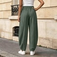 thumbnail image 7 of Karymi Halara Pants Women Solid Fake Linen Wide Leg Pants, High Waist Pleated Straight Draped Casual Trousers Lightweight Textured Long Pants, 7 of 7