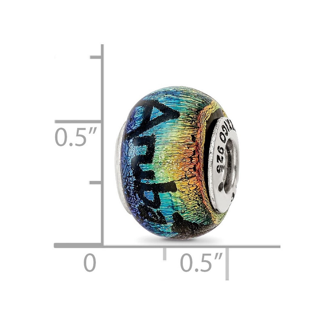 925 Sterling Silver Reflections Aruba Orange Dichroic Glass Bead Charm 12.73x9.09mm Wide Pendant Necklace for Women