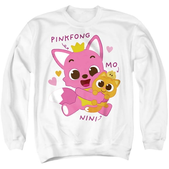 Pinkfong Nini and Mo Unisex Adult Crewneck Sweatshirt, White, Large
