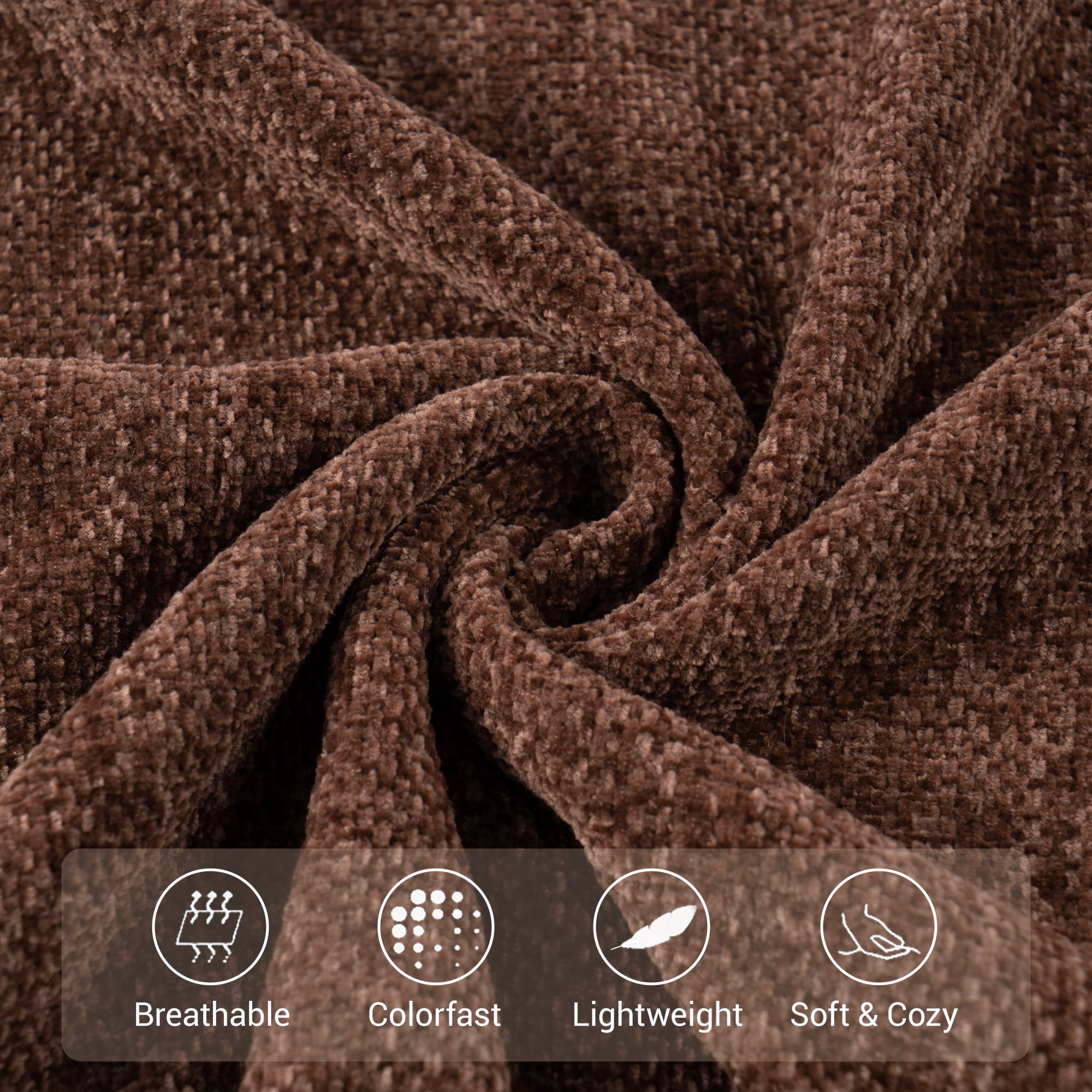 Battilo Dark Brown Chenille Throw Blanket,Chocolate Brown Knit Throws with Tassels,50"x60"