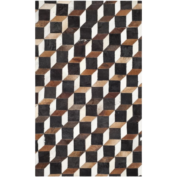 SAFAVIEH Studio Leather Comgan Geometric Area Rug, Brown/Ivory, 3' x 5'
