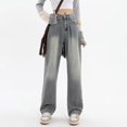 thumbnail image 3 of Pantalones vaqueros azules de pierna ancha para mujer, Pantalón recto de cintura alta, holgado, estilo coreano, diseño elástico, 2024, 3 of 4