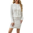 thumbnail image 2 of Womens 2 Piece Preppy Cardigan Skirt Outfits Casual Long Sleeve Button Down Knit Top Bodycon Skirt Set White M, 2 of 9