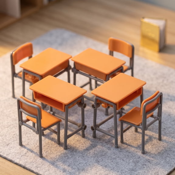 FRCOLOR 4 Sets Dollhouse Accessories Miniature School Desk and Chair Tiny Furniture for Dollhouse Decor Miniature Classroom Models