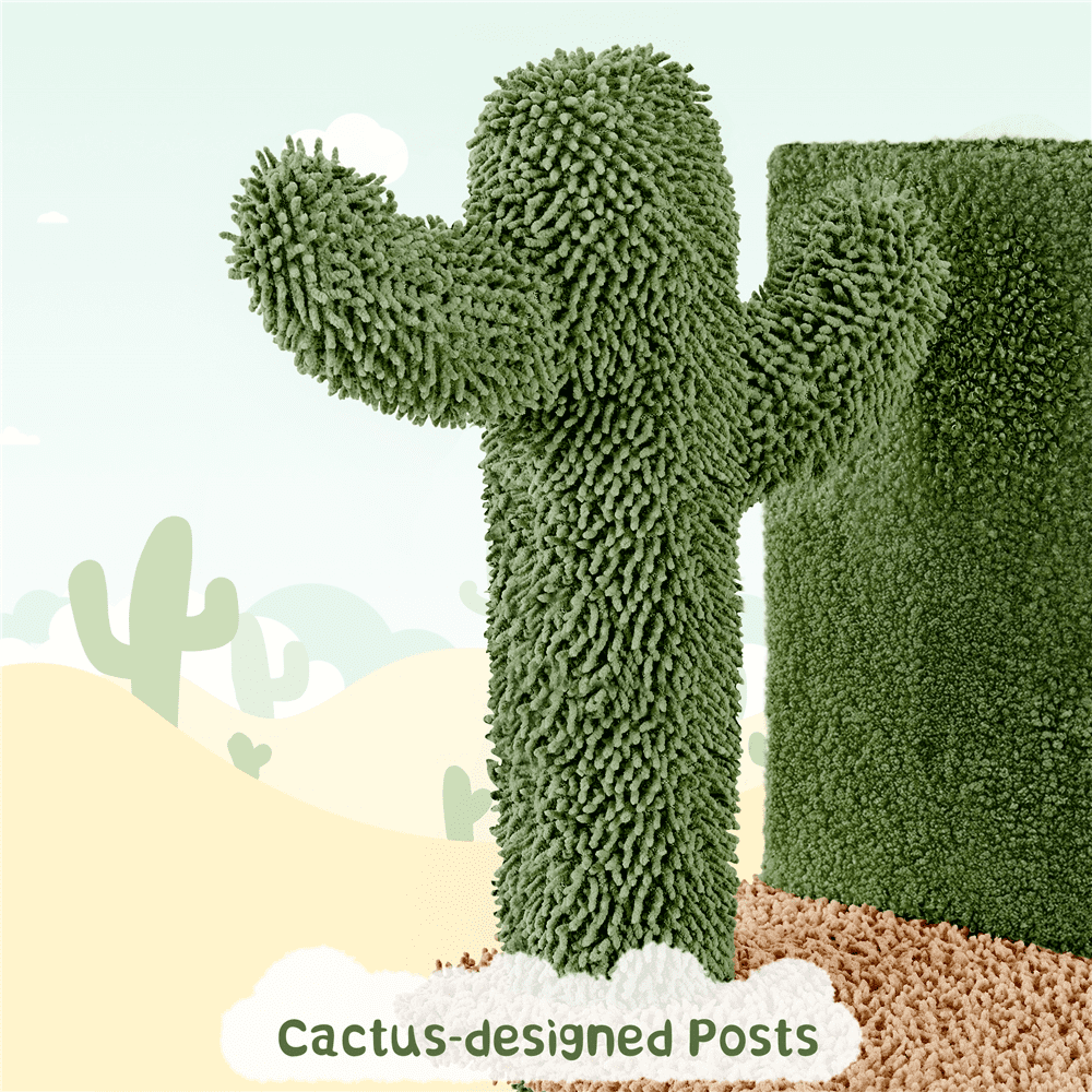Alden Design 66″ H Multi-Level Cactus Cat Tree with Natural Sisal for Small/Medium Cats, Green/Brown
