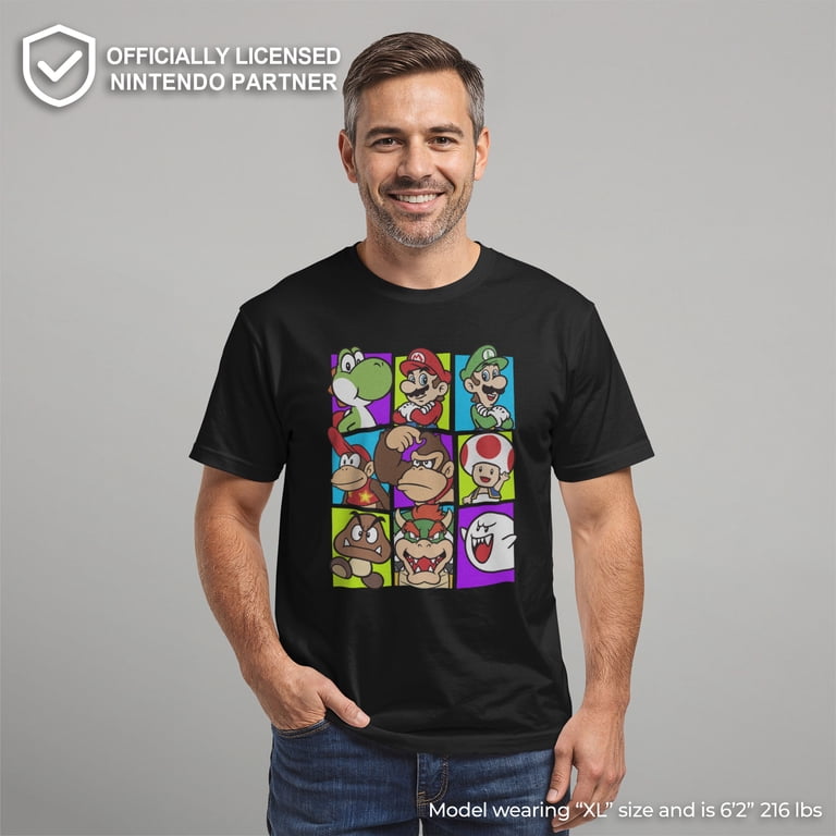 Nintendo Men's Super Mario Bros Graphic Tee, Black, Large, Cotton