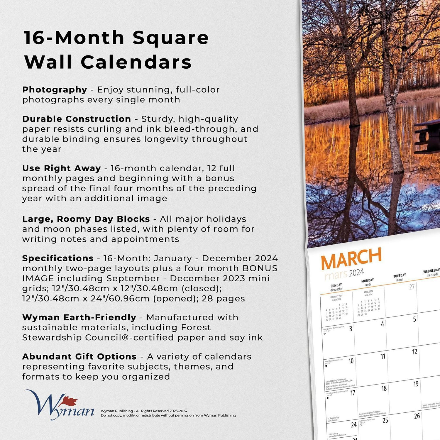 Wyman Publishing Météo Capricieuse par Canadian Geographic 2024 30.48x60.96 CM Mur Carré Calendrier, 9781525611438